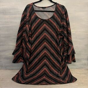 Tacera Chevron Print Scoop Neck Ruffle Sleeve Tunic Dress 3X Good Condition